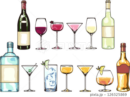 アルコール飲料のイラストセット アルコール飲料のイラストセット 126325869