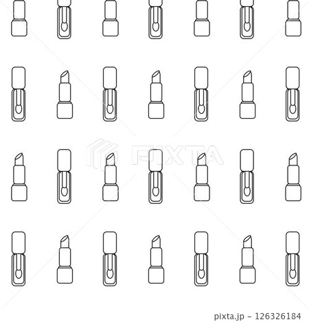 Lipstick and lip gloss Seamless pattern. Vector graphic line illustration. Black and white cosmetic makeup art. For poster, invitation, backdrop, ad, sale promotion, print for t-shirt 126326184