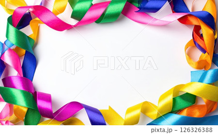 《AI画像》カラフルなリボンのフレーム 《AI画像》カラフルなリボンのフレーム 126326388