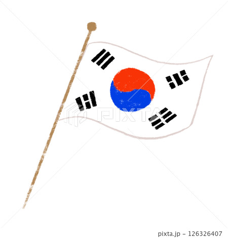 風になびく韓国の国旗　クレヨンタッチ 126326407