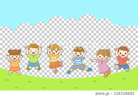 孩子跳躍的簡單手繪插圖 126326692