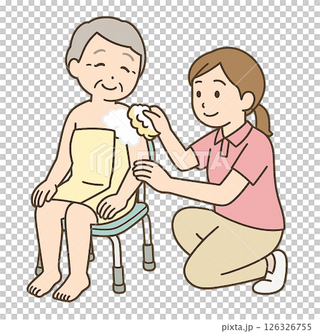 A scene where a caregiver gently assists with washing A scene where a caregiver gently assists with washing 126326755