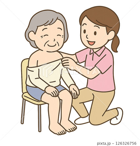 脱衣をサポートする介護のひとコマ 脱衣をサポートする介護のひとコマ 126326756