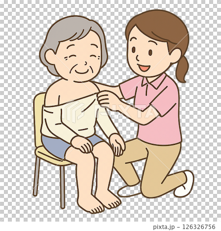 脱衣をサポートする介護のひとコマ 脱衣をサポートする介護のひとコマ 126326756