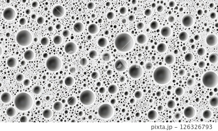 Monochrome pattern of various sized circles on a white background, abstract texture 126326793