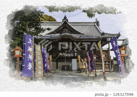 水彩画風　西大寺観音院　牛玉所宮　岡山県岡山市 126327096