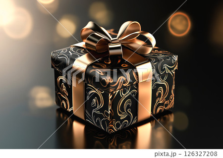 Elegant Gift Box with Golden Ribbon and Bow on...のイラスト素材 [126327208 ...