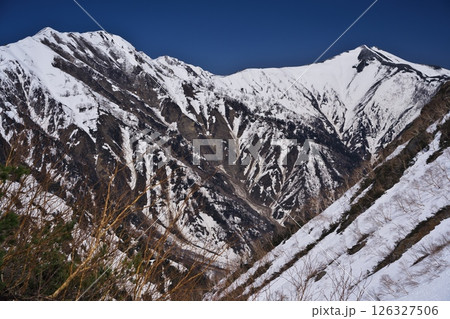 春の針ノ木岳雪渓から振り返って爺ヶ岳を望む 春の針ノ木岳雪渓から振り返って爺ヶ岳を望む 126327506