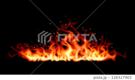 Realistic fire flames burning on black background Realistic fire flames burning on black background 126327903