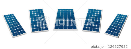Five solar panels providing sustainable energy from various angles 126327922
