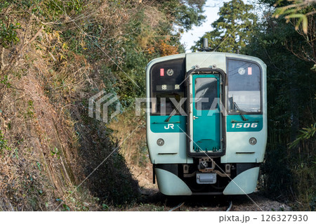 【牟岐線】雑木林の中を通過していく普通列車 126327930