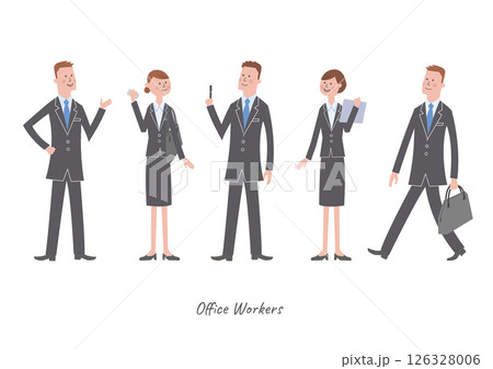 スーツを着た若い男女の全身イラスト スーツを着た若い男女の全身イラスト 126328006