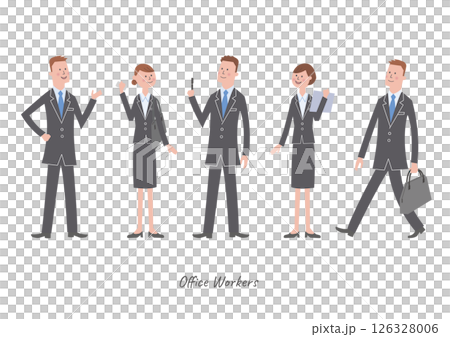 穿著西裝的年輕男子和女子的全身插圖 126328006