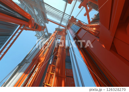 Close-up of crane bridge lifting a container at port Close-up of crane bridge lifting a container at port 126328270