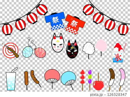 夏祭り・縁日イラストセット　カラー 126328347