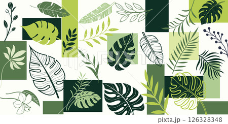 Botanical background with foliage in squares Botanical background with foliage in squares 126328348