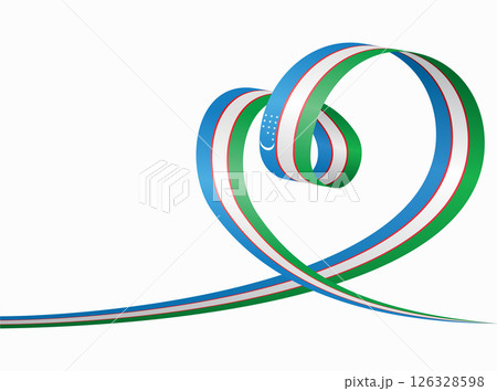 Uzbekistani flag heart shaped ribbon. Vector illustration. 126328598