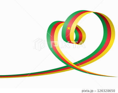 Cameroon flag heart shaped ribbon. Vector illustration. 126328650