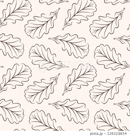 Seamless forest pattern with oak leaf in line art style. Seasonal botanical autumn or spring design for fabric, wallpaper, wrapping paper and fall decoration project. Seamless forest pattern with oak leaf in line art style. Seasonal botanical autumn or spring design for fabric, wallpaper, wrapping paper and fall decoration project. 126328654