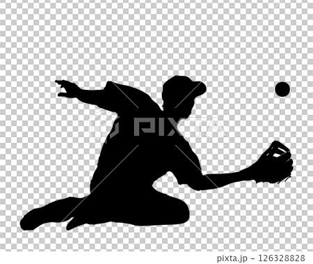 Black silhouette of a baseball player catching the ball 126328828