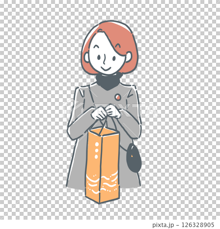 酒瓶入りのおみやげ袋を持っている女性のイラスト 酒瓶入りのおみやげ袋を持っている女性のイラスト 126328905