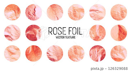 Rose gold foil, shiny handmade circles. Golden glittering texture, pattern. Luxury shining hand drawn background. Wedding greeting card decoration elements. Modern minimalist art. Vector illustration 126329088