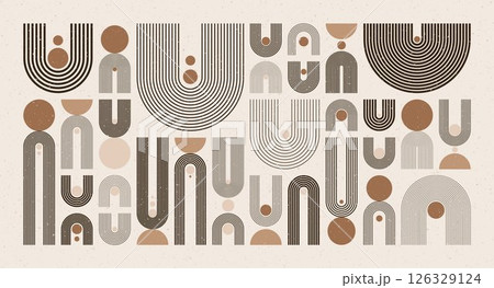 Arch and circle elements, modern geometric shapes. Contemporary design, mid century minimalist art. Trendy design elements for wall decor, posters, books, covers and flyers. Vector illustration Arch and circle elements, modern geometric shapes. Contemporary design, mid century minimalist art. Trendy design elements for wall decor, posters, books, covers and flyers. Vector illustration 126329124