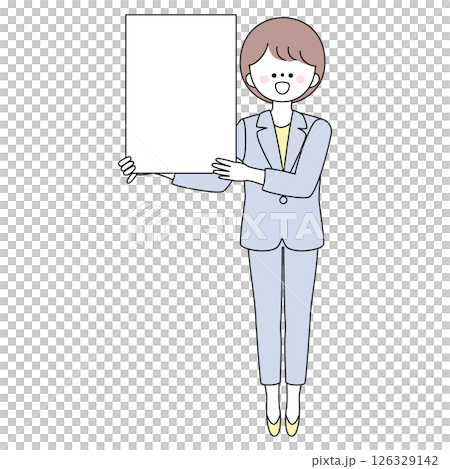 一位身穿西裝的女士拿著一塊方形白板的插圖 一位身穿西裝的女士拿著一塊方形白板的插圖 126329142