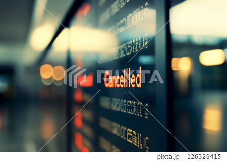 View of Cancelled flight display on Flight boarding in airport. generative ai. 126329415