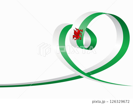 Welsh flag heart shaped ribbon. Vector illustration. Welsh flag heart shaped ribbon. Vector illustration. 126329672