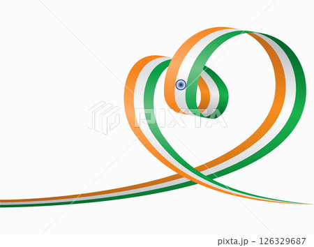 Indian flag heart shaped ribbon. Vector illustration. 126329687