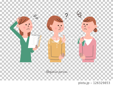 Upper body set of a woman with a negative facial expression 126329853