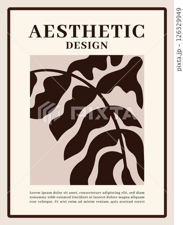 Abstract poster. Minimalistic background with leaf silhouette. Contemporary floral flyer. Trendy cover in Matisse style. Botanical invitation template, modern decoration vector illustration 126329949