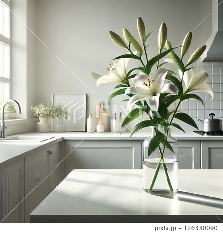 百合の水彩画と実物の静物 126330090