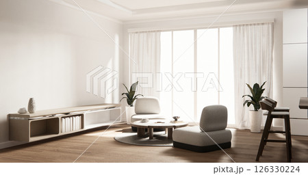 Cabinet room wooden interior armchair sofa and decoration modern style.3D rendering 126330224