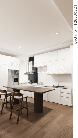 Mock up white modern on kitchen counter scene mockup and set shaped kitchen design. 3d rendering Mock up white modern on kitchen counter scene mockup and set shaped kitchen design. 3d rendering 126330228
