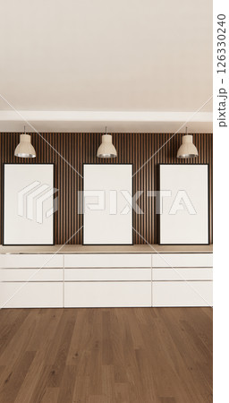 Mock up white modern on kitchen counter scene mockup and set shaped kitchen design. 3d rendering 126330240