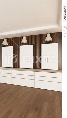 Mock up white modern on kitchen counter scene mockup and set shaped kitchen design. 3d rendering 126330241