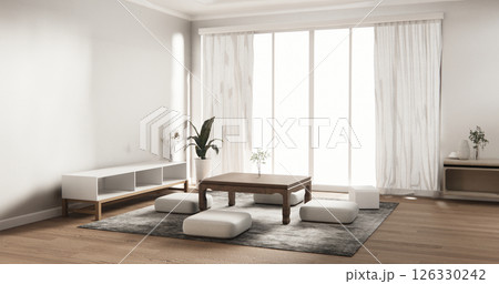 Modern with low table and pillow on minimal room japan style.3D rendering 126330242