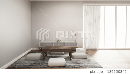 Modern with low table and pillow on minimal room japan style.3D rendering 126330243