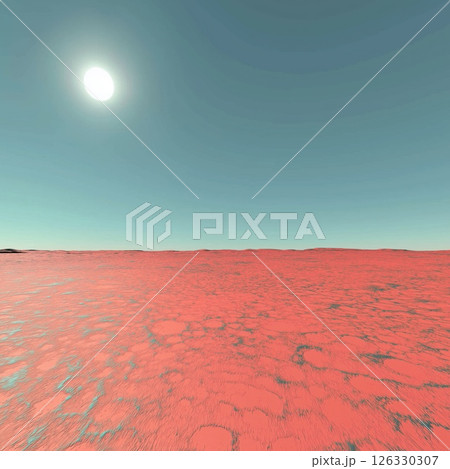 Bright sun shining over red planet Mars surface 126330307