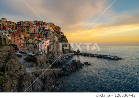 Manarola Coastal Village Sunset Panorama, Italy 126330443