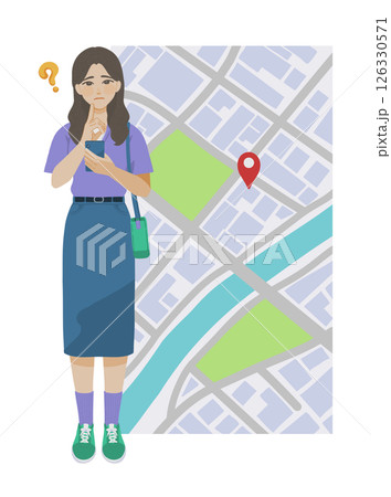道に迷う女性のイラストのイラスト素材 [126330571] - PIXTA