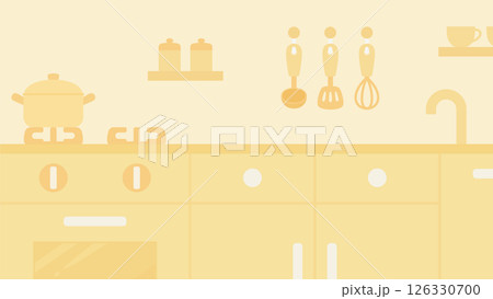 かわいいキッチンの背景イラスト_黄色_16:9 126330700