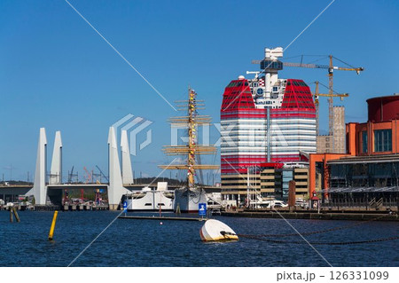 The Lilla Bommen building called Lipstick at harbor on Gota river bank, Gothenburg, Sweden, sunny day The Lilla Bommen building called Lipstick at harbor on Gota river bank, Gothenburg, Sweden, sunny day 126331099