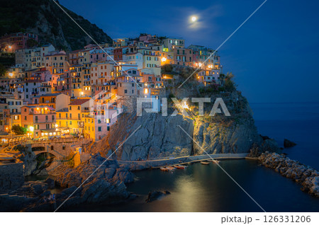 Manarola Village at Night with Full Moon Manarola Village at Night with Full Moon 126331206