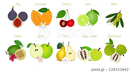 Set of whole fruits and a half isolated on white background.. 126331642