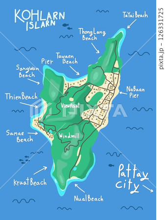 Graphic Adventure Map of Koh Larn Island pattaya Thailand tourism atlas  Graphic Adventure Map of Koh Larn Island pattaya Thailand tourism atlas  126331725