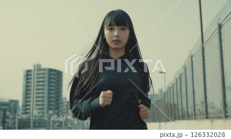 ジョギングをする日本人女性 126332028