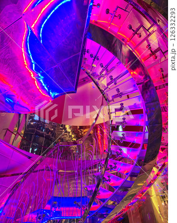 Stairs inside Crescent Tower Lusail coffee shop 126332293